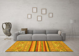 Machine Washable Abstract Yellow Modern Rug in a Living Room, wshabs2480yw
