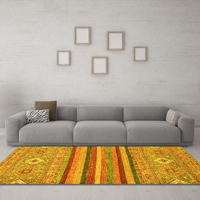 Machine Washable Abstract Yellow Modern Rug in a Living Room, wshabs2480yw