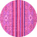 Round Machine Washable Abstract Pink Modern Rug, wshabs2480pnk