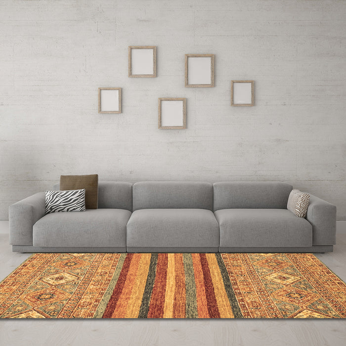 Machine Washable Abstract Brown Modern Rug in a Living Room,, wshabs2480brn