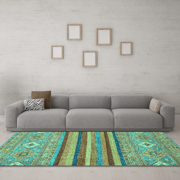 Machine Washable Abstract Turquoise Modern Area Rugs in a Living Room,, wshabs2480turq