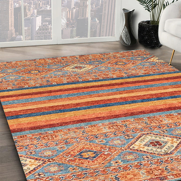 Abstract Light Copper Gold Modern Rug in Family Room, abs2480