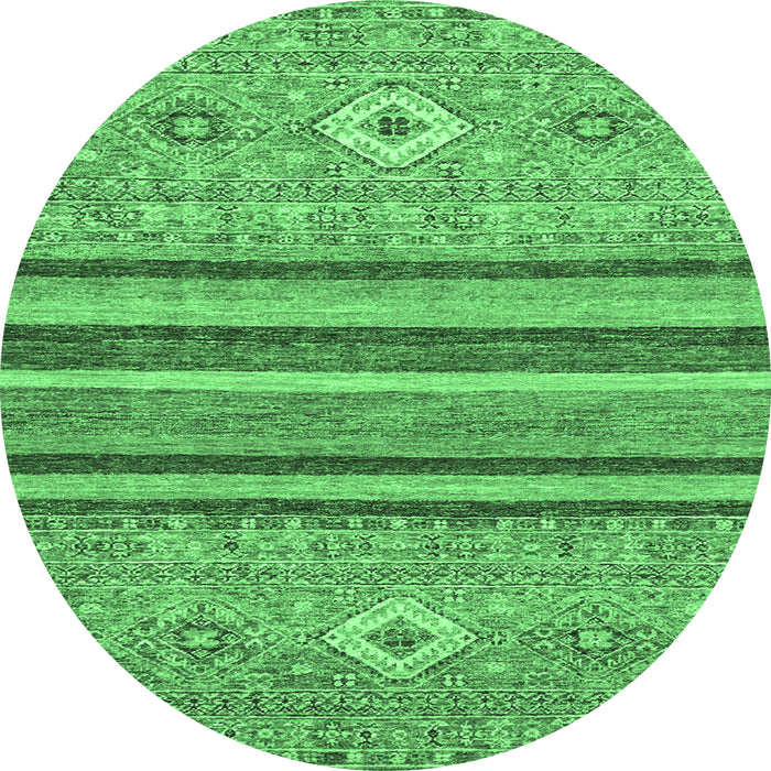 Round Machine Washable Abstract Emerald Green Modern Area Rugs, wshabs2480emgrn