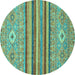 Round Machine Washable Abstract Turquoise Modern Area Rugs, wshabs2480turq