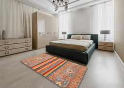 Abstract Light Copper Gold Modern Rug in a Bedroom, abs2480