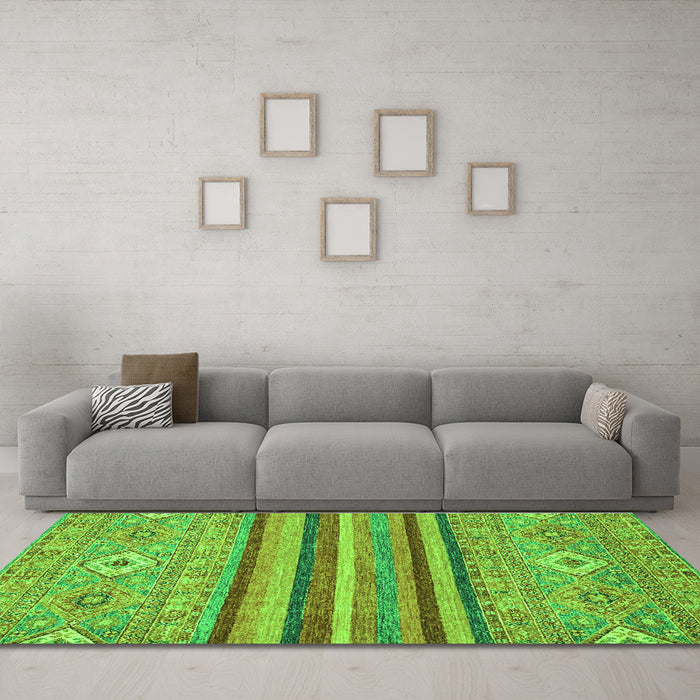 Machine Washable Abstract Green Modern Area Rugs in a Living Room,, wshabs2480grn