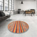 Round Machine Washable Abstract Light Copper Gold Rug in a Office, wshabs2480