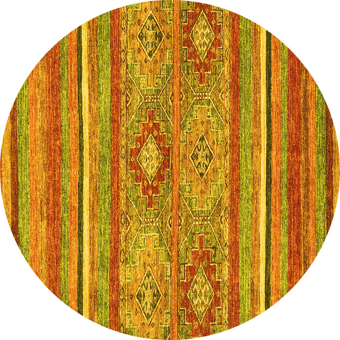 Round Abstract Yellow Modern Rug, abs2481yw