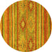 Round Abstract Yellow Modern Rug, abs2481yw