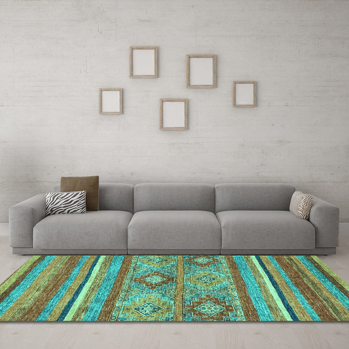 Machine Washable Abstract Turquoise Modern Area Rugs in a Living Room,, wshabs2481turq