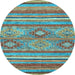 Round Abstract Light Blue Modern Rug, abs2481lblu