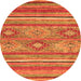 Round Machine Washable Abstract Orange Modern Area Rugs, wshabs2481org