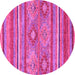 Round Machine Washable Abstract Pink Modern Rug, wshabs2481pnk