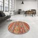 Round Machine Washable Abstract Camel Brown Rug in a Office, wshabs2481