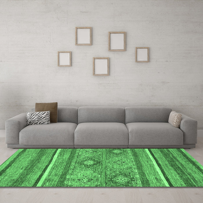 Machine Washable Abstract Emerald Green Modern Area Rugs in a Living Room,, wshabs2481emgrn