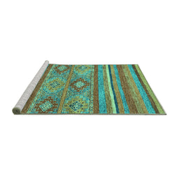 Sideview of Machine Washable Abstract Turquoise Modern Area Rugs, wshabs2481turq