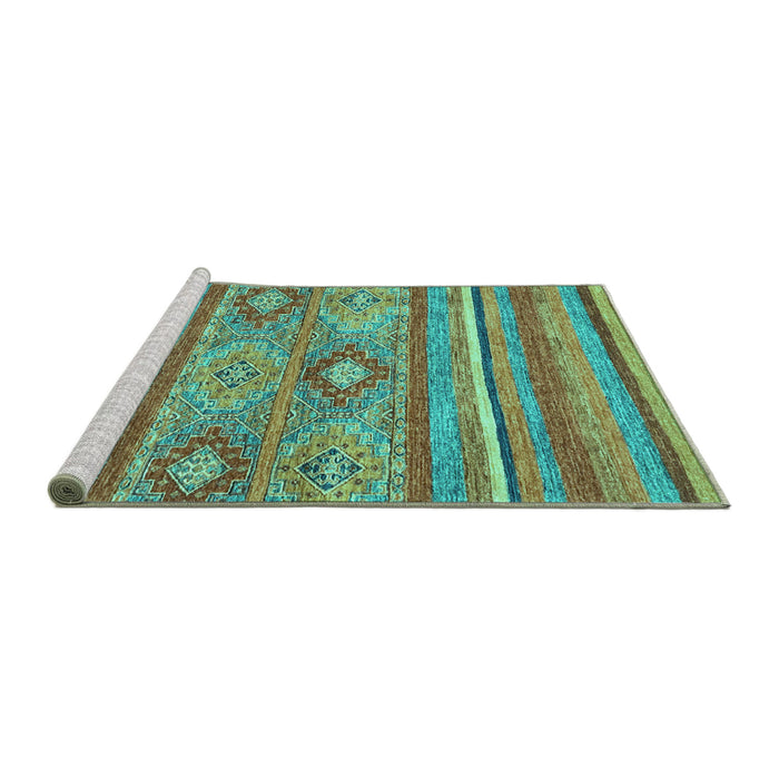 Sideview of Machine Washable Abstract Turquoise Modern Area Rugs, wshabs2481turq