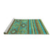 Sideview of Machine Washable Abstract Turquoise Modern Area Rugs, wshabs2481turq