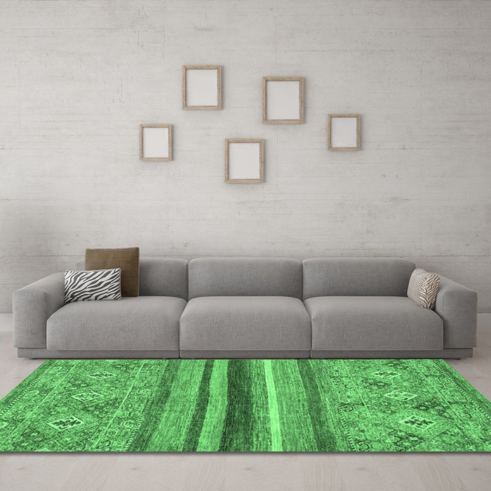 Machine Washable Abstract Emerald Green Modern Area Rugs in a Living Room,, wshabs2482emgrn