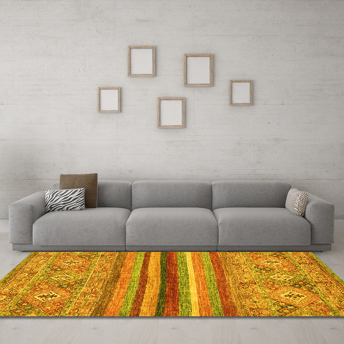 Machine Washable Abstract Yellow Modern Rug in a Living Room, wshabs2482yw