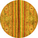 Round Machine Washable Abstract Yellow Modern Rug, wshabs2482yw