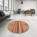 Round Machine Washable Abstract Light Copper Gold Rug in a Office, wshabs2482