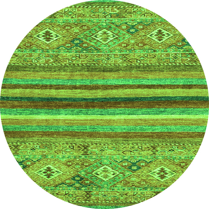 Round Machine Washable Abstract Green Modern Area Rugs, wshabs2482grn