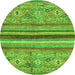 Round Machine Washable Abstract Green Modern Area Rugs, wshabs2482grn