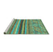 Sideview of Machine Washable Abstract Turquoise Modern Area Rugs, wshabs2482turq