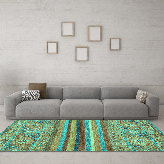 Machine Washable Abstract Turquoise Modern Area Rugs in a Living Room,, wshabs2482turq