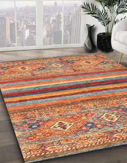Machine Washable Abstract Light Copper Gold Rug in a Family Room, wshabs2482