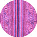 Round Machine Washable Abstract Purple Modern Area Rugs, wshabs2482pur