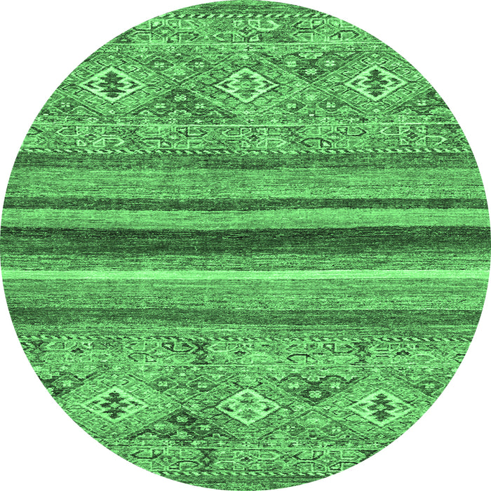 Round Machine Washable Abstract Emerald Green Modern Area Rugs, wshabs2482emgrn