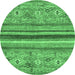 Round Machine Washable Abstract Emerald Green Modern Area Rugs, wshabs2482emgrn