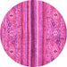 Round Machine Washable Abstract Pink Modern Rug, wshabs2482pnk