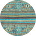 Round Machine Washable Abstract Light Blue Modern Rug, wshabs2482lblu