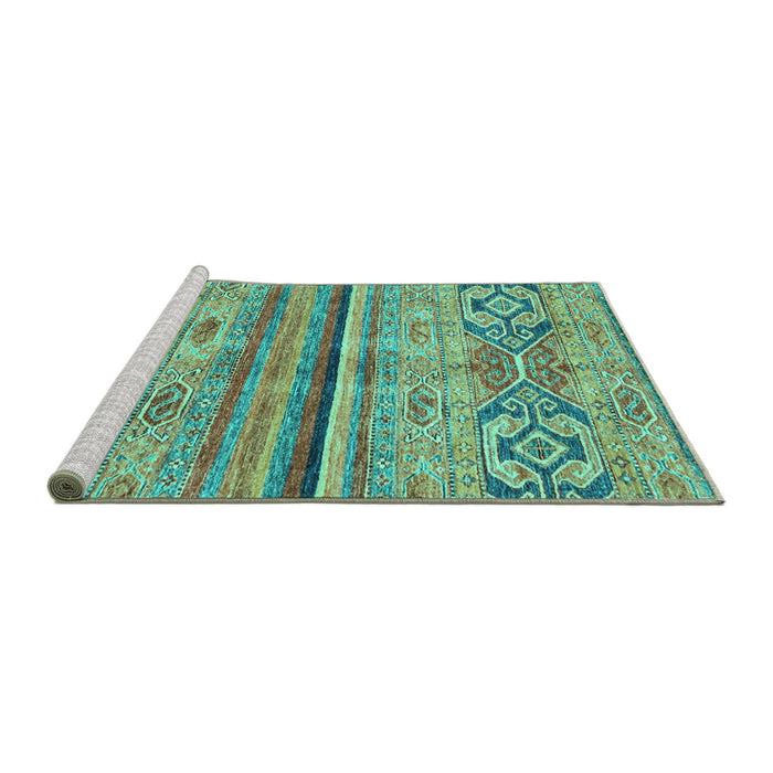 Sideview of Machine Washable Abstract Turquoise Modern Area Rugs, wshabs2483turq