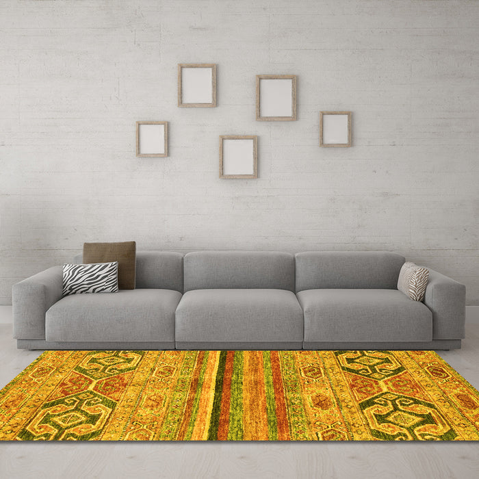 Machine Washable Abstract Yellow Modern Rug in a Living Room, wshabs2483yw