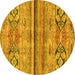 Round Machine Washable Abstract Yellow Modern Rug, wshabs2483yw