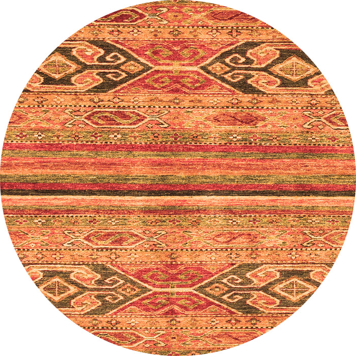 Round Machine Washable Abstract Orange Modern Area Rugs, wshabs2483org
