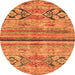 Round Machine Washable Abstract Orange Modern Area Rugs, wshabs2483org