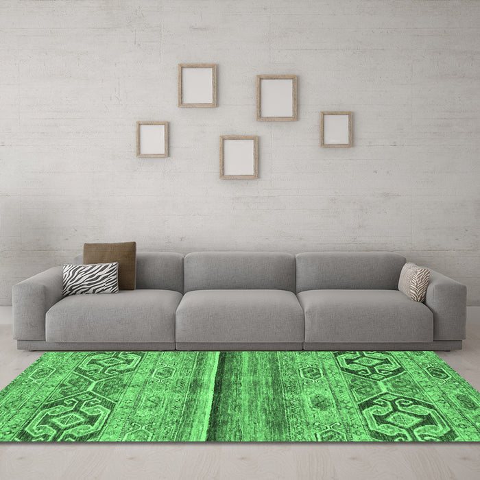 Machine Washable Abstract Emerald Green Modern Area Rugs in a Living Room,, wshabs2483emgrn