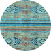 Round Machine Washable Abstract Light Blue Modern Rug, wshabs2483lblu