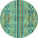 Round Abstract Turquoise Modern Rug, abs2483turq