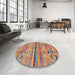 Round Abstract Light Copper Gold Modern Rug in a Office, abs2483