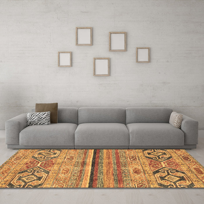 Machine Washable Abstract Brown Modern Rug in a Living Room,, wshabs2483brn