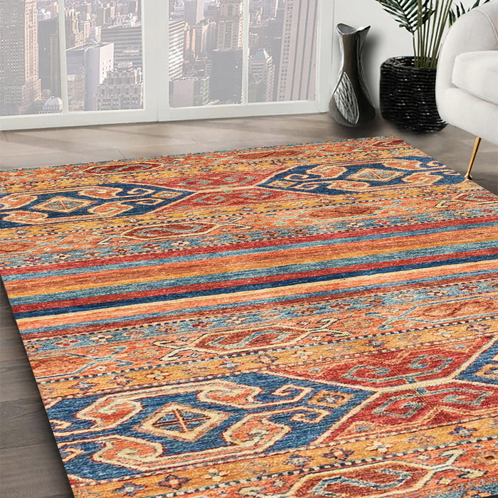 Abstract Light Copper Gold Modern Rug in Family Room, abs2483