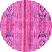 Round Machine Washable Abstract Pink Modern Rug, wshabs2483pnk