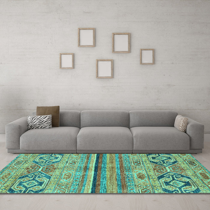 Machine Washable Abstract Turquoise Modern Area Rugs in a Living Room,, wshabs2483turq