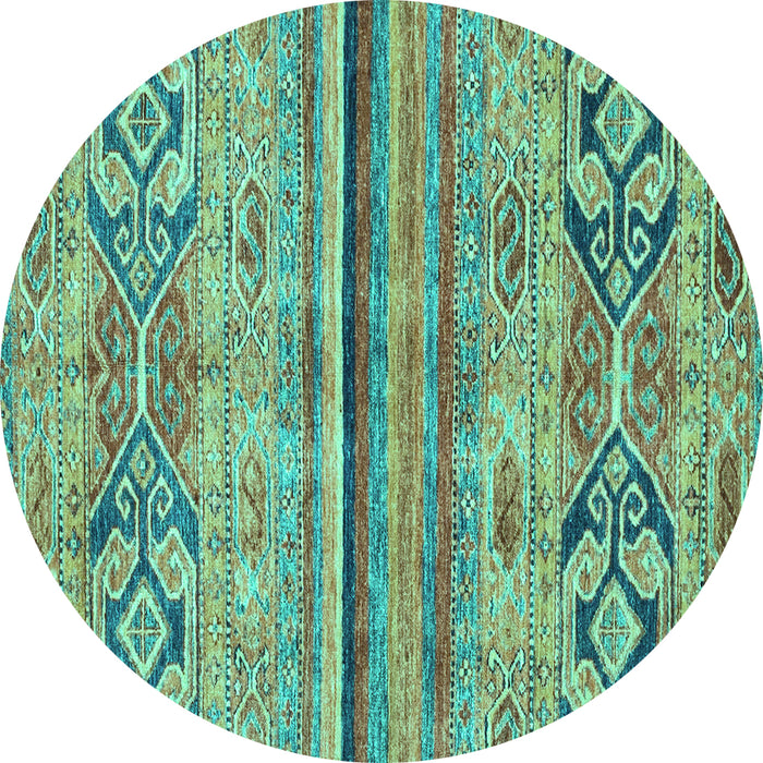 Round Machine Washable Abstract Turquoise Modern Area Rugs, wshabs2483turq